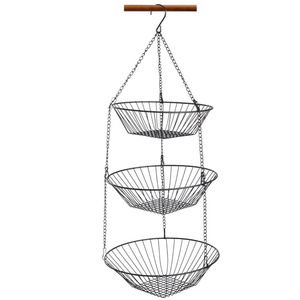 Panier de rangement rectangulaire en fil métallique noir avec 3 niveaux pour la cuisine et le salon, panier de rangement pour aliments sur table - Product Image 2