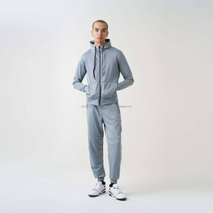 Conjunto Deportivo Informal con Cremallera para Hombre, de Felpa Técnica Gris de Alto Rendimiento, Traje Deportivo Cómodo y Sólido para Hombre - Product Image 3
