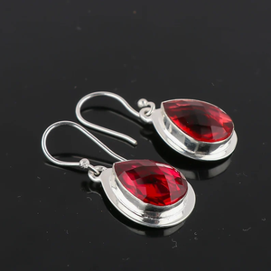 925เงินโบราณทำด้วยมือโกเมนอัญมณีห้อยต่างหูโบฮีเมียนแบบเรียบง่ายดีไซน์หยดน้ำตาเครื่องประดับวินเทจที่น่ารัก - Product Image 2