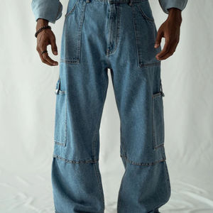 Jeans de Corte Recto con Bolsillos Cargo, Azul Medio, Última Moda 2025, Jeans para Hombre, Ajuste Pesado, Última Tendencia, Pantalones Vaqueros de Mezclilla para Hombre de la Mejor Calidad - Product Image 6