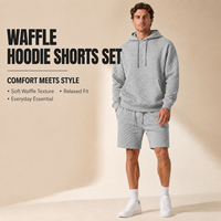 Ensemble short et sweat à capuche gaufré personnalisé IKDEER pour homme, gris clair, avec cordon de serrage, idéal pour la gym, la détente, le campus et le commerce de détail