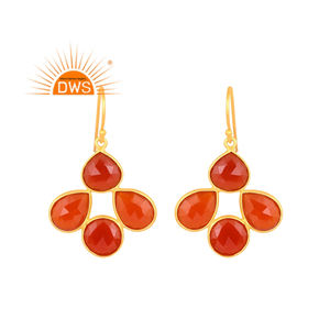 Pendientes Colgantes de Ónix Rojo Natural con Baño de Oro de 18K y Plata de Ley, Última Tendencia, Fabricante de Joyería Fina - Product Image 1