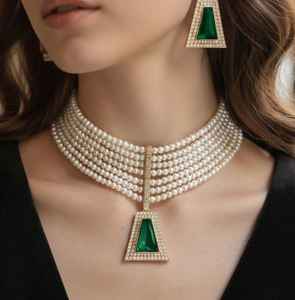 High End <b>Pearl</b> Style Indian Manufacturing Fashion Designer Necklace Set Indian Fashion Jewelry for Women and Girls' Party Wear - Product Image 6