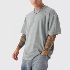 T-shirt pour homme, coupe ample, manches courtes, col rond, tricoté, 100% coton, lavage à l'acide, séchage rapide, streetwear - Product Image 4