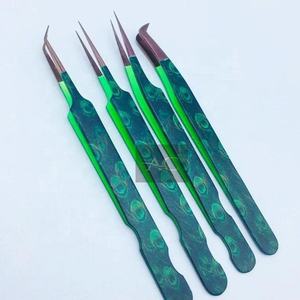 Pince à épiler professionnelle écologique à pointe en fibre verte or rose avec logo personnalisé Extension de cils en acier inoxydable pointue - Product Image 1