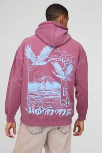 Sudadera con capucha lavada con gráfico de volcán con estampado de pájaro Homme de gran tamaño personalizada, sudaderas con capucha para hombre, mezcla de algodón, diseño personalizado, última moda - Product Image 6