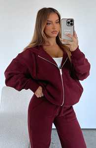 Chándal de lana de alta calidad personalizado para mujer, chándal tecnológico de lujo, Conjunto de sudadera con capucha y pantalones de chándal de gran tamaño para mujer - Product Image 3