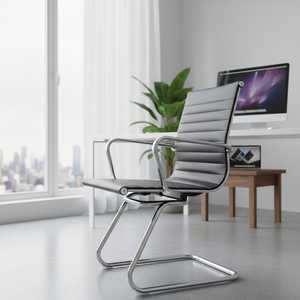 เก้าอี้สำหรับห้องโถง/ห้องประชุมหนัง PU พนักพิงกลางแบบโครเมียม 8 ชิ้น พร้อมที่วางแขนแบบคงที่ - Product Image 2