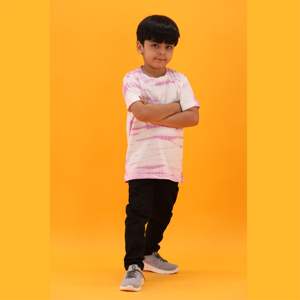 T-shirt tricoté en pur coton pour garçons, longueur régulière, col rond, demi-manches, lavande, Tie and Dye, 100% - Product Image 5