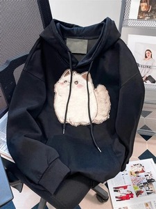 Printemps Automne Femme Couples Vêtements Dessin Animé Broderie Belle 3D Chat Imprimer Pull À Capuche Femmes Sweat À Capuche Manteau - Product Image 6