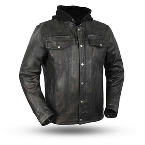 Veste en cuir ajustée pour motard élégant pour hommes, vêtements de sport coupe-vent en cuir noir, vêtements de moto de grande taille - Product Image 5