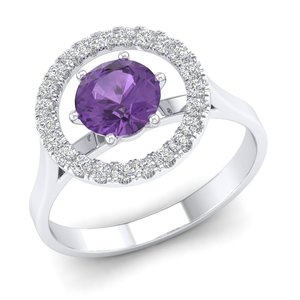 Anillo de Plata de Ley 925 de Alta Calidad REYES con Amatista Redonda de 0.84 Quilates, Certificado GRA, Anillos de Compromiso con Moissanita - Product Image 2