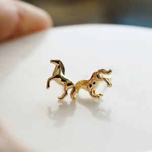 925 Sterling Silver 14K Gold Vermeil Minimalist <b>Horse</b> Studs <b>Earrings</b> Tiny Unicorn Animal Lover's Unisex Nature Inspired Gifts - Product Image 6