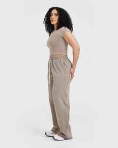 Best Quality High Street Women's Trouser Wide Leg Winter Polyester/Cotton <b>Lace</b> Flat Breathable Customised Logo Printing OEM - Product Image 3