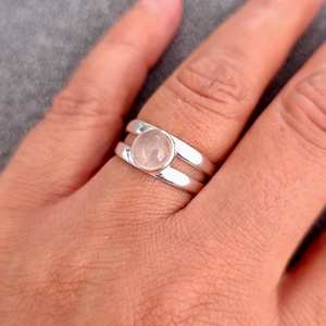 แหวนเงินแท้925แวววาวอัญมณีลาบราดอร์สีฟ้าใสตัดขอบขอบสำหรับงานแต่งงานขายส่ง - Product Image 4