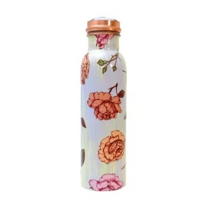 Elegante botella de cobre con estampado floral para una vida saludable Botella de agua de calidad premium con arte botánico elegante terminado - Product Image 6