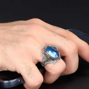 Azuris – bague pour hommes en argent sterling 925, avec Logo personnalisé, style ottoman, pierre noire naturelle, fabriquée à la main en turquie, VALKH1525 - Product Image 4