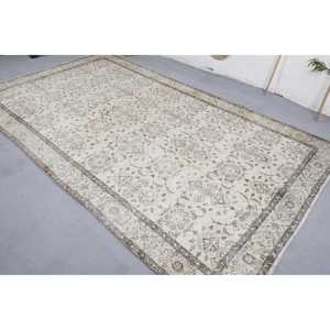 พรมตุรกีโบราณสีเบจ5.9 x 10.1ft แฮนด์เมดโพลีเอสเตอร์งานเย็บปะสำหรับห้องนั่งเล่นสี่เหลี่ยมผืนผ้าห้องโถงน้ำยาง - Product Image 4