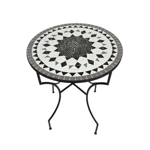 Mesa auxiliar de estilo clásico moderno, soporte plegable de hierro, mosaico multicolor, mesa de centro a granel negra mate para muebles de sala de estar - Product Image 6