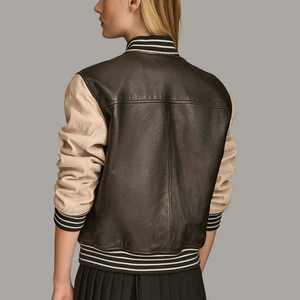 Vente chaude coupe décontractée en cuir pur veste universitaire zippée pour les femmes Streetwear veste universitaire chaude Hip Hop pour femmes - Product Image 2