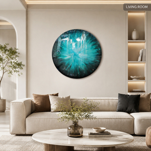 Luxury Turquoise Abstract Epoxy Resin Wall Art Round High Gloss Mixed Media Painting <b>for</b> Hotel Office Living Room Decor - Product Image 1