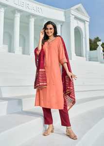 Colección de trabajo de bordado de viscosa pura, forro de pantalón de rayón suave con Zari Dupatta Kurti Set, nueva ropa india y pakistaní - Product Image 4