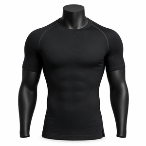 Camiseta de Compresión Negra para Hombre, Gimnasio, Fitness, Secado Rápido, Manga Corta, Deportiva, Ajustada, para Entrenamiento, Running, con Logotipo Personalizado OEM - Product Image 1