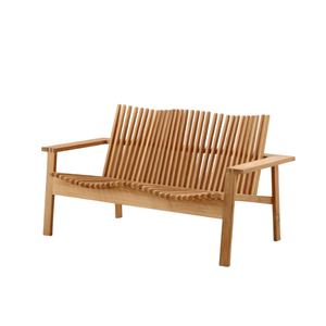 Banc d'extérieur moderne en teck massif à lattes avec accoudoirs et coussin amovible pour jardin, patio, terrasse - Product Image 5