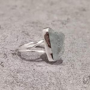Anillo de Plata de Ley 925 con Aguamarina Natural, Piedra de Nacimiento de Marzo, Martillado, Hecho a Mano, para Cumpleaños, Navidad - Product Image 2