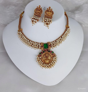 LAXMI MOTIPEARL STYLISH SOUTH <b>INDIAN</b> ANTIQUE TRADITIONAL FASHIONABLE SOUTH <b>INDIAN</b> TEMPLE JEWELLERY <b>SET</b>& CHOKER NECKLACE SETWOMEN - Product Image 1
