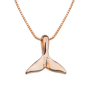 Sea Life Collection Rose Gold Brass Whale Fish Tail Necklace Mermaid Tail Pendant Necklace For Women