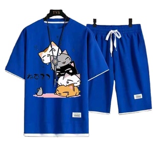 Conjunto de camiseta y pantalones cortos de verano para hombre, venta especial de fábrica al por mayor, conjunto de dos piezas con estampado holgado. - Product Image 2