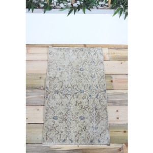 พรมวินเทจขนาด 1.6x2.9 ฟุต พรมขนสัตว์ลายดอกไม้สีเบจสไตล์ตุรกี - Product Image 1