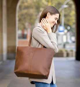 Women's Brown Leather <b>Tote</b> <b>Bag</b> 7 Inch Laptop Single Strap Zipper Closure Genuine <b>Vintage</b> Style Office Carryall - Product Image 4