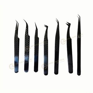 Pinzas de pestañas de diamante de 90 grados con logotipo personalizable Punta de volumen de fibra de plasma multicolor Pestañas altas duraderas de acero inoxidable - Product Image 3