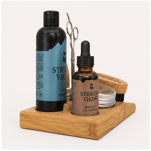 Nuevo Set de Cuidado de Barba en Tendencia: Bandeja de Madera con Cepillo, Peine, Tijeras, Aceite, Bálsamo y Champú - Product Image 2
