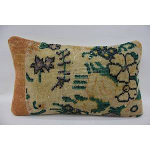 Beige Wool Kantha Patchwork <b>Pillow</b> 12x20 Inches Woven with Vintage Floral Embroidered Print for Home <b>Sofa</b> or Christmas Decor - Product Image 1