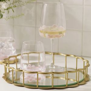 2026 Ramadan Decorations Hot Selling Modern Designer Rectangle <b>Gold</b> Metal <b>Mirror</b> Luxury Serving <b>Tray</b> - Product Image 2