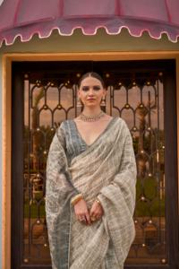 ผ้าส่าหรีพิมพ์ลายผ้าไหมแท้สำหรับงานแต่งงานงานเลี้ยง - Product Image 2