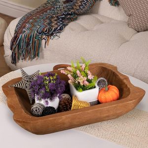 Cuenco para masa, cuencos de masa de madera rústica marrón de 19,7 pulgadas para decoración, cuencos decorativos de madera maciza Natural tallados a mano, lazo de pan largo - Product Image 6