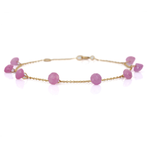 Hamdcrafted 18K Solid Yellow Gold Gemstone <b>Bracelet</b> <b>Cute</b> Minimalist Natural Drop Pink Sapphire for Wedding Party Gift Charms - Product Image 2