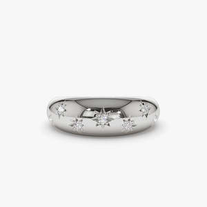 <b>Domed</b> Six MM Star Setting Lab Grown Diamond <b>Ring</b> 0.11 Ctw G Color SI Clarity 14K Solid Gold Bold Statement Piece For Women - Product Image 1