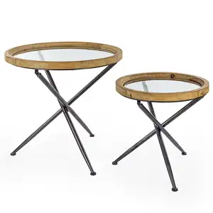 Top Trending Design unico tavolino in metallo e legno naturale tavolino rotondo da strada in metallo decorativo per soggiorno classico per la casa
