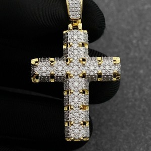 Colgante de diamante CVD cultivado en laboratorio de oro macizo de 18 quilates para hombre, abalorio de cruz cristiana fina de calidad superior, chapado en oro - Product Image 6