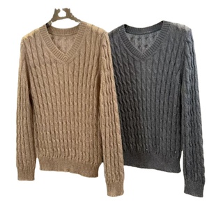 Pulls longs en tricot pour femmes, décontractés, 100% acrylique, col en V, avec jauge 12 GG, élégants, chauds, toutes saisons - Product Image 2