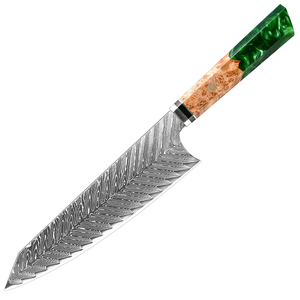 Couteau de chef de cuisine en acier damas à manche en résine de couleur verte professionnelle OEM ODM personnalisé en gros usine de coutellerie - Product Image 1