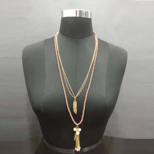 Collar de cadena doble Urthn 1109402A chapado en oro con cuentas rosas clásico religioso de moda para regalo de boda perlas Turquesa - Product Image 1