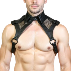 Arnés con Cuello de Cuero y Malla para Hombre, Color Negro, Cuero Sintético, Ropa de Club Fetiche - Product Image 5