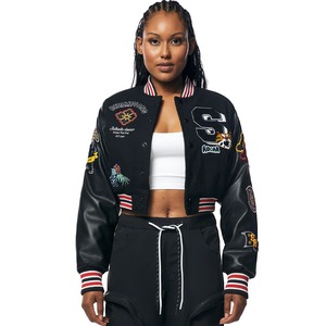 Vente en gros de vestes universitaires pour femmes à la mode, design extérieur ample et décontracté, lettres de broderie lourdes, logo personnalisé, coton - Product Image 1