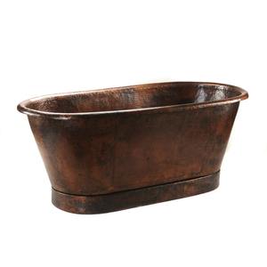 Bañera de remojo independiente ovalada de cobre martillado Bañera de cobre de remojo profunda rústica moderna - Product Image 4